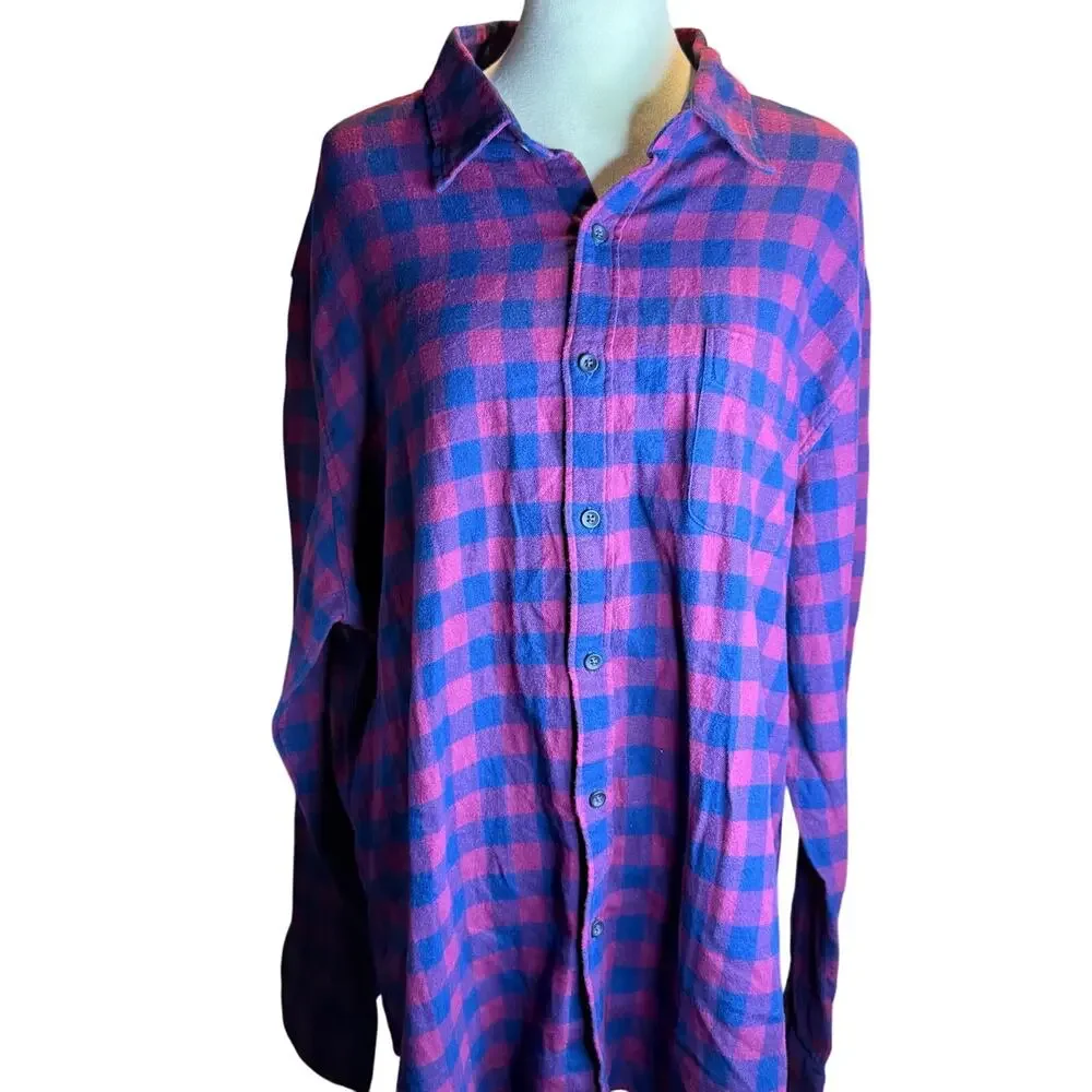 J.Crew Flannel Long Sleeve Button Up Shirt, Blue & Red Buffalo Plaid, Men's 2XL